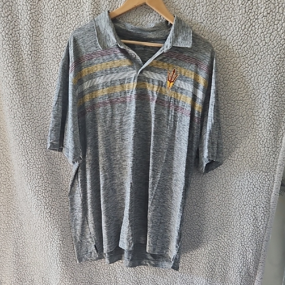 Sun Devils Logo Gray Polo Shirt with Multicolor Stripes Size XXL